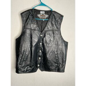 Vintage‎ Hawg Hides Motorcycle Black Leather Vest Men’s 2X Full Snap Patchwork